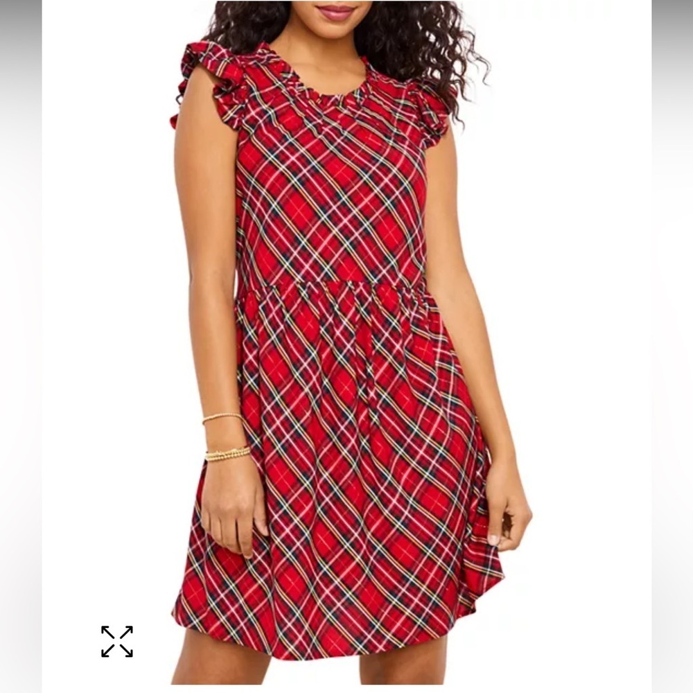 Nwt Vineyard Vines Red Ruffle Plaid Mini Swing Dress. Retail $168 Size 4.